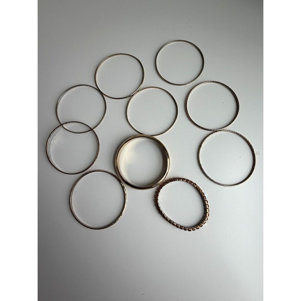 Gold Tone Bangle Bracelet Set Stack Rhinestone St… - image 3